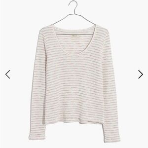 Madewell Spaced Dyed Striped Scoop Neck Long Sleeve Cotton Knit Top M Cropped